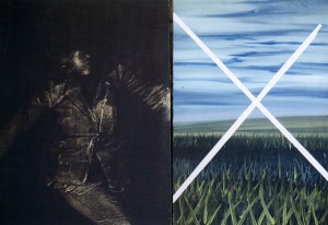 Figura e paesaggio inutile - Olio su tela - 130 x 186 cm